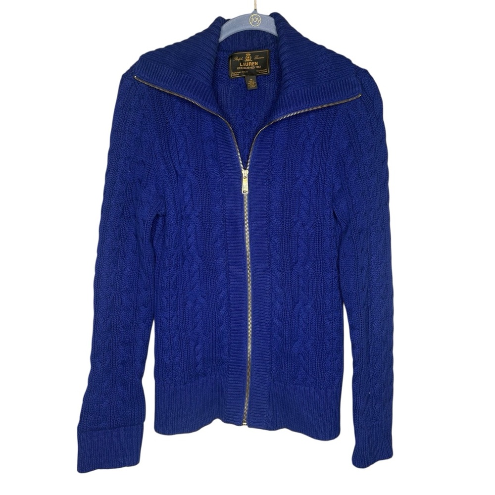 Lauren Ralph Lauren cable knit sweater Royal Blue Zip-Up women’s size medium